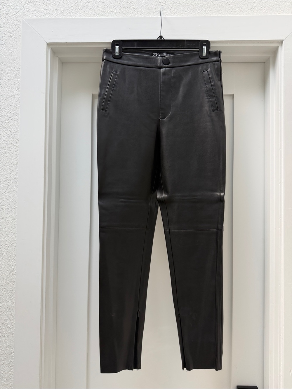 Zara Black Faux Leather Tapered Pants with Leg Zips